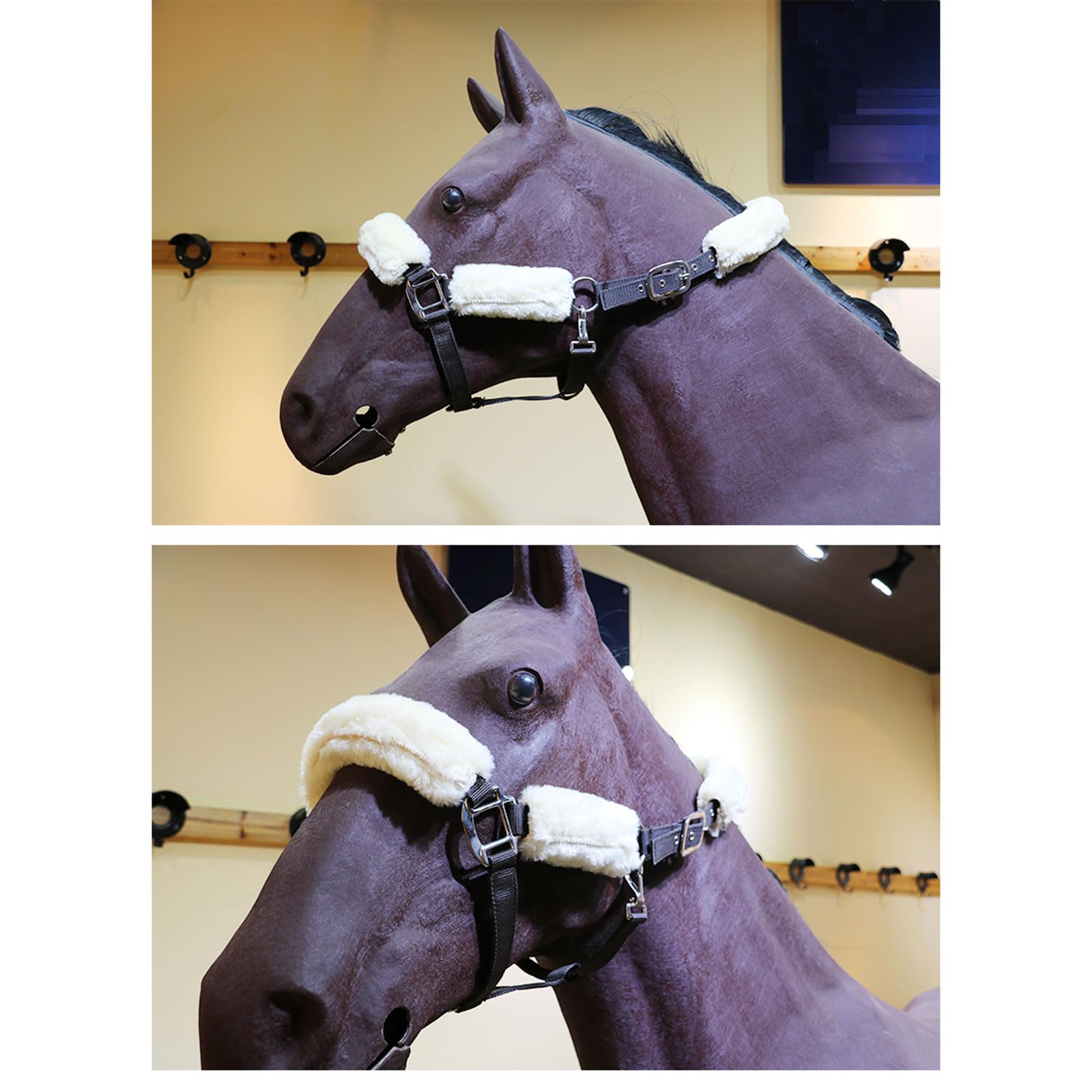 Pferdehalfter,Komfort Halfter Pferd,Fell Halfter unterlegt Halfter,Halfter mit Fleece-Besatz,mit Schnappverschluss,Verdickter Verstellbarer Halfter,für Pferde,Halfter,Pony