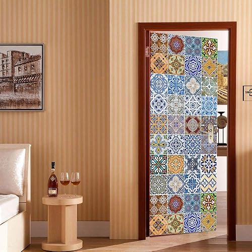 Miniatura 2 de Adhesivo 3D para puerta, diseño de azulejos, decoración del hogar, impermeable, para puerta, mural decorativo, 30.3 x 78.7 pulgadas, calcomanía para