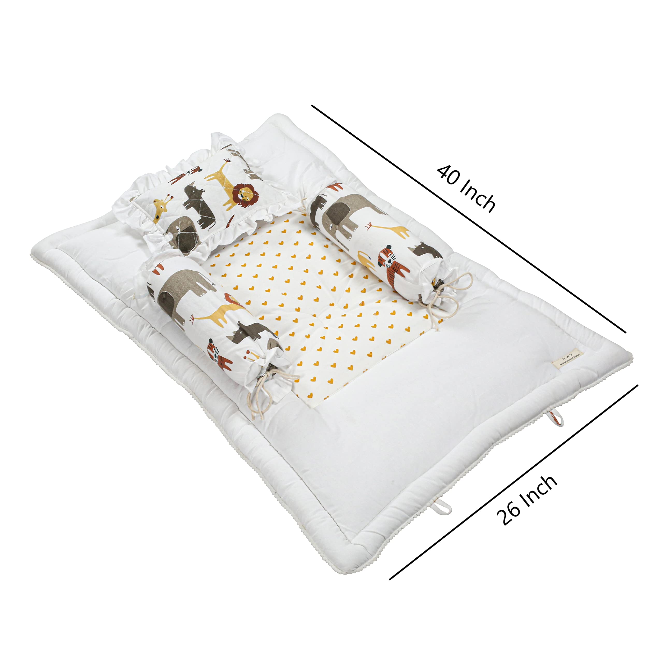 NWF Pack of 4 – Unisex Baby Bedding Set | 100% Cotton Mattress, Pillow & Bolsters | Daytime Use | 26x40 Inches | Animal Print | 0–24 Months - Image 4 thumbnail