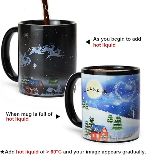 Miniatura 5 de Taza de café de Navidad mágica que cambia de calor, taza de 12 onzas que cambia de color, taza de café sensible al calor con caja de regalo, taza de