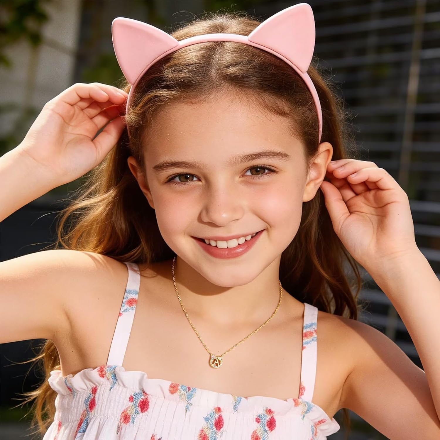 MONOOC Cat Necklace for Kids Girls - Dainty Pink Initial Necklaces 14K-Gold-Plated Letter Necklaces Cute Gifts for Teen Girls Gift for Cat Lovers Birthday Gift for Girl Kids Jewelry