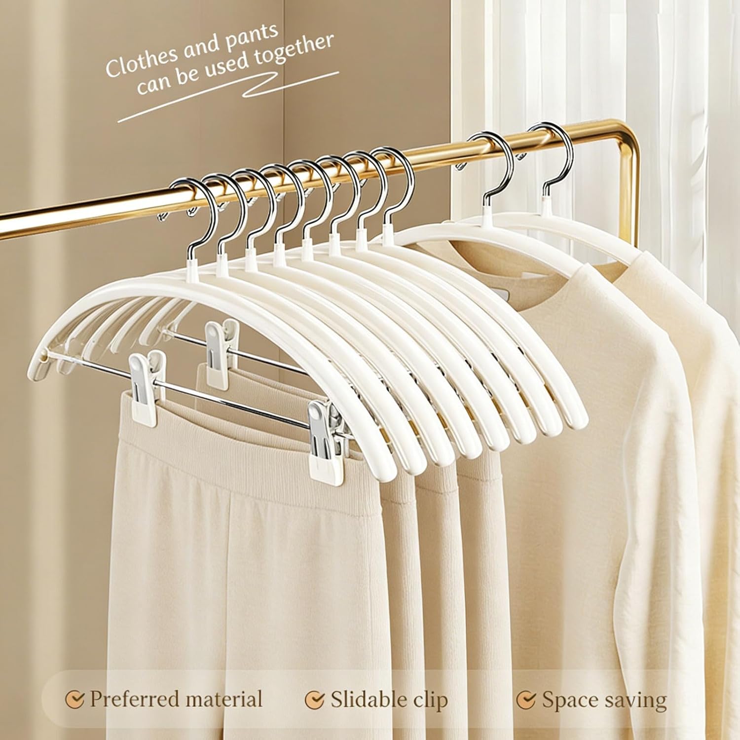 Heavy Duty Hangers with Pants Clips, Non-Slip 2-in-1 Space Saving Closet Organizer for Thick Coats, Shirts, Pants, Home Travel Use (B 42.5x21.5cm/17x8in(5)