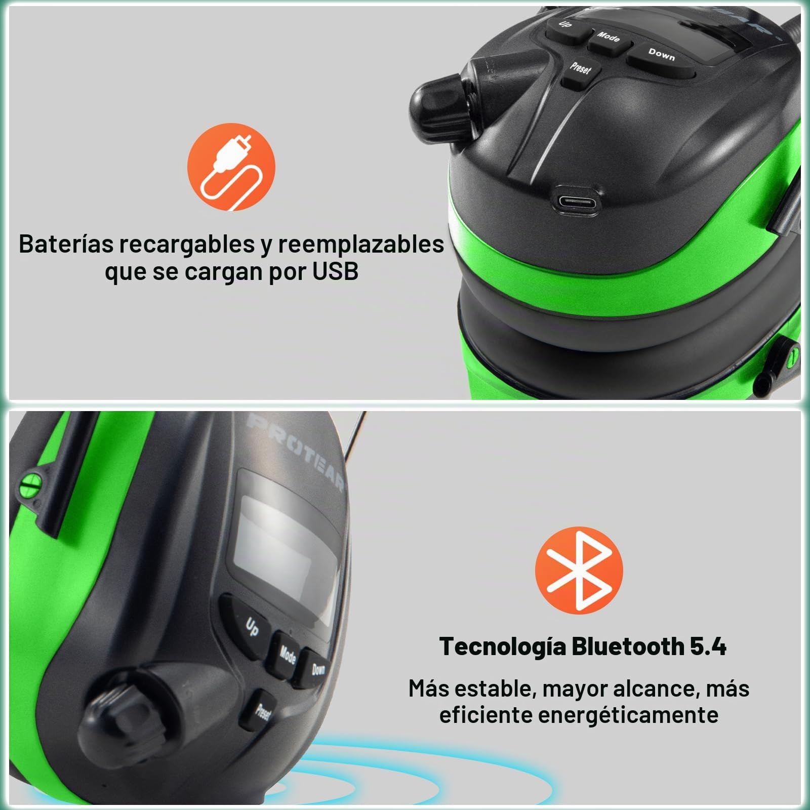 Cascos Antiruido Bluetooth, con Radio FM/DAB/DAB+,micrófono integrado,cascos insonorizacion para estudiar, de césped, talleres, carpinteros, SNR 30dB