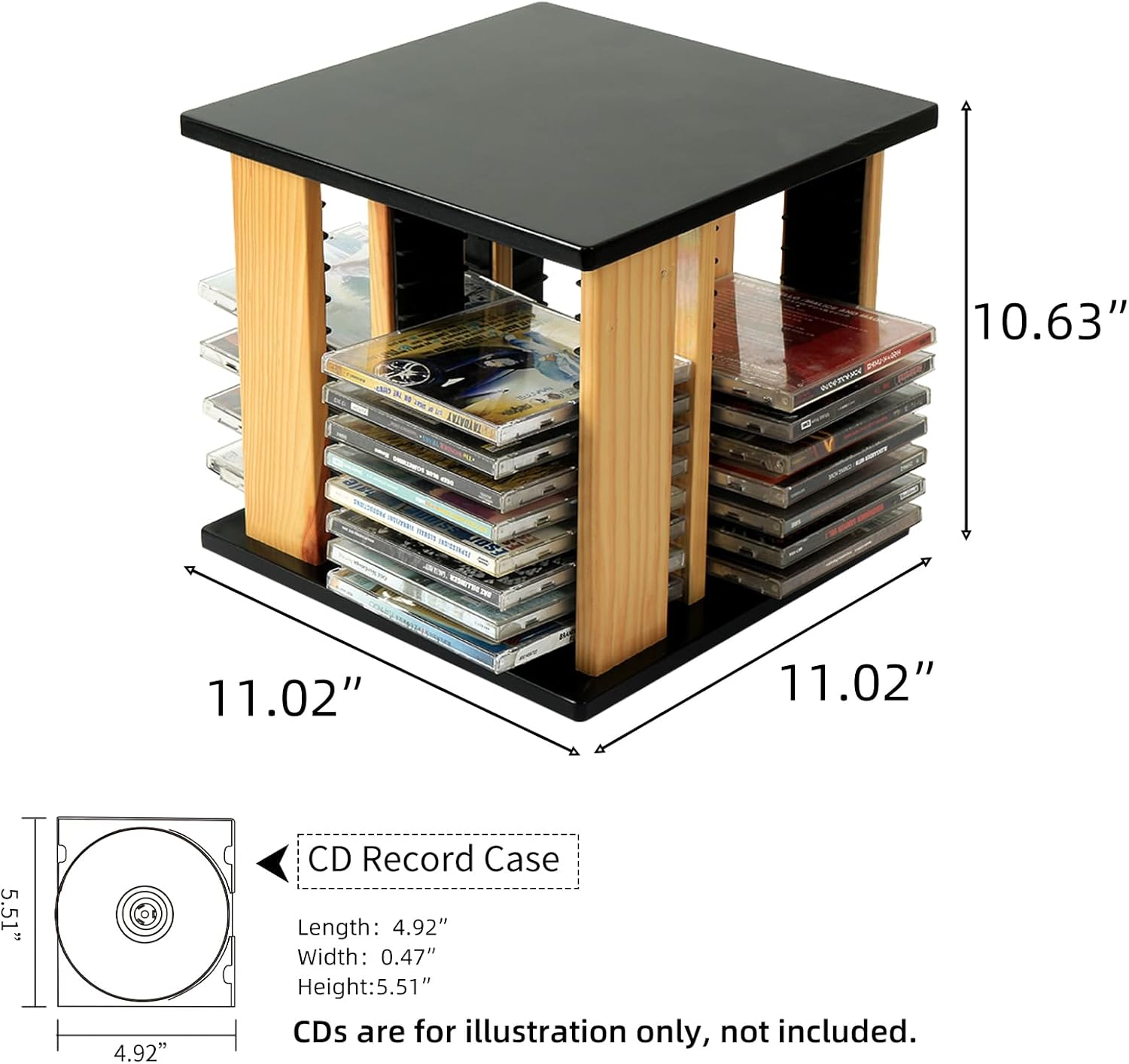 Arisen Desktop CD Storage Rack, Rotating CD Album Holder, DVD Media Disc Stand, Retro Music Record Storage & Display Shelf, CD Collection Case