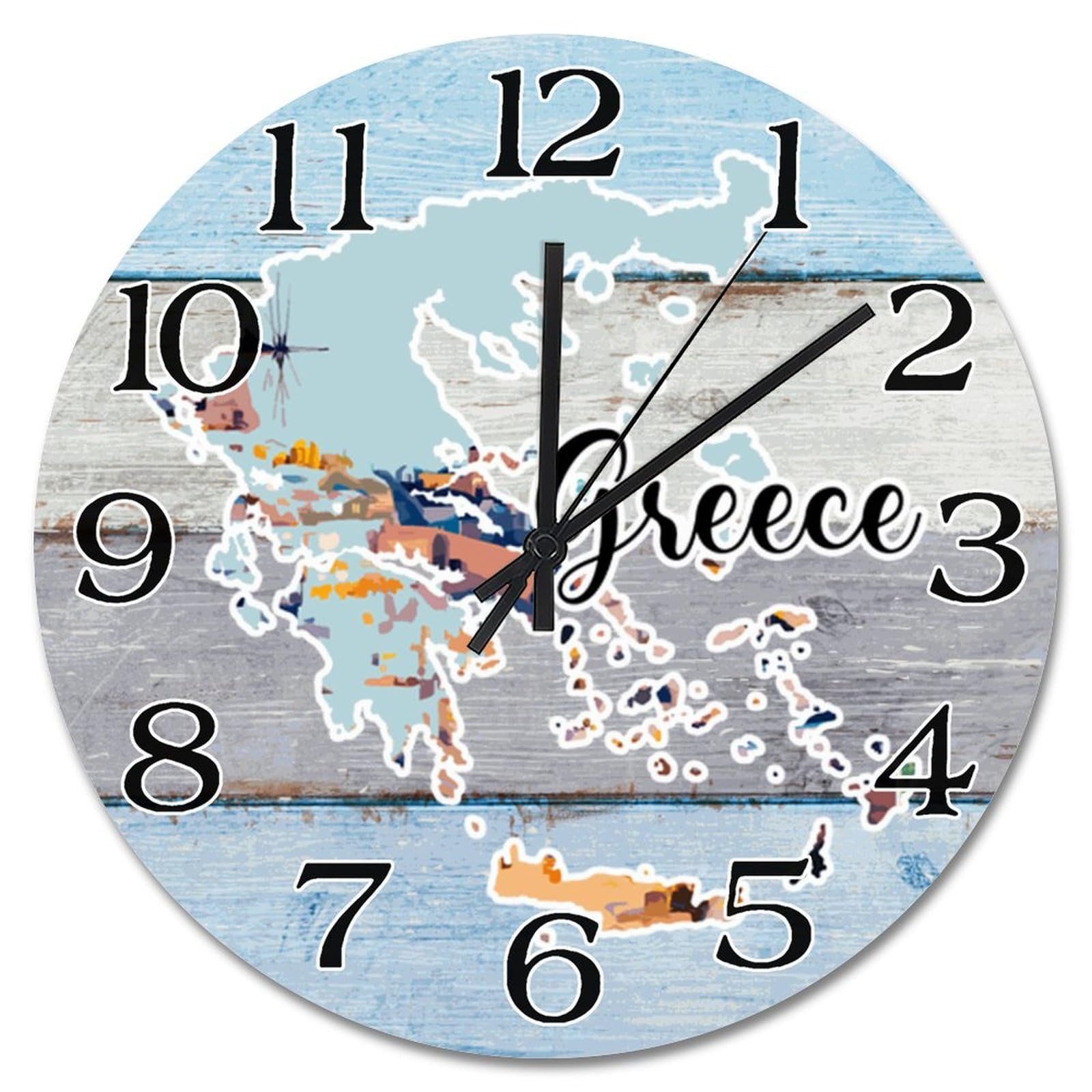 Horloge murale Grèce cadeau de voyage idéal 30,5 cm ronde silencieuse pour les passionnés