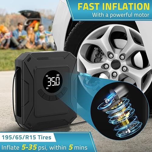 Miniatura 2 de PAULINN Compresor de aire para inflador de neumáticos, bomba de aire portátil de 12 V CC, 150 PSI para neumáticos de automóvil, bomba de neumáticos