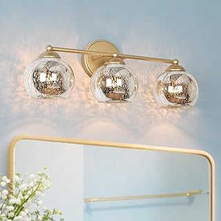 KSANA 3-Light Gold Vanity Light, Modern Globe Bathroom Light Fixtures with Mercury Glass Shades Over Mirror