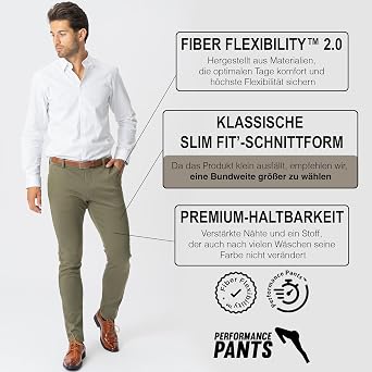 Performance Pants Men's Slim Fit Stretch Trousers Green M 32x34