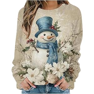 Christmas Sweatshirts for Women 2025 Vintage Animal Graphic Ugly Sweaters Tops Western Long Sleeve Crewneck Pullover