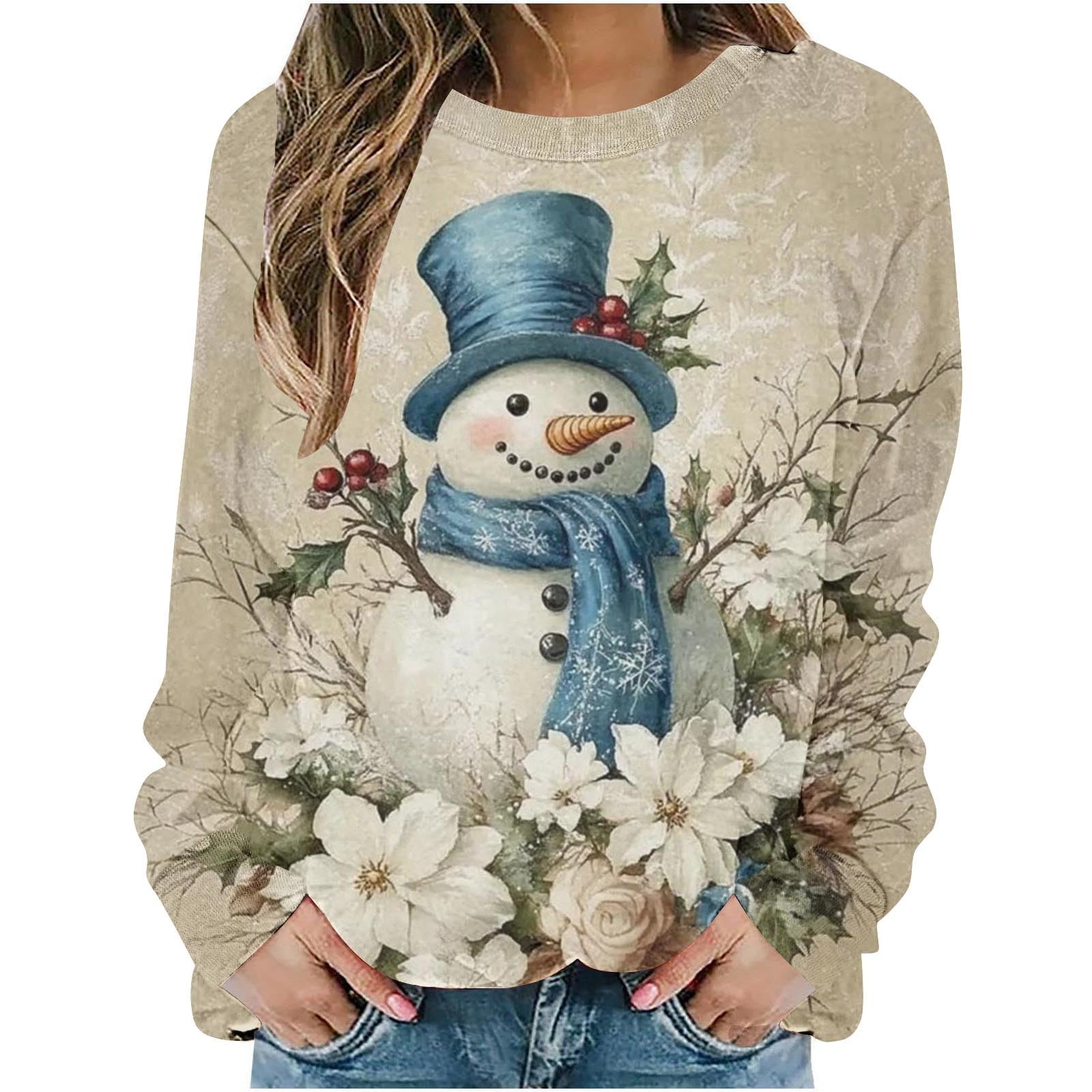 Christmas Sweatshirts for Women 2025 Vintage Animal Graphic Ugly Sweaters Tops Western Long Sleeve Crewneck Pullover