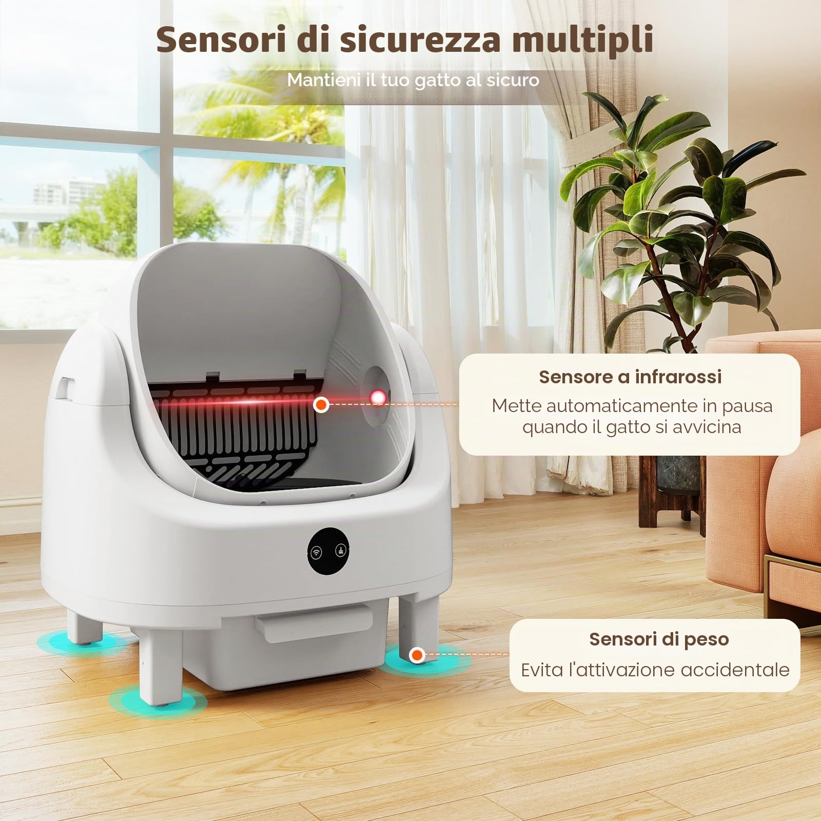 FANTASK Lettiera automatica per gatti con controllo app, controllo degli odori e sicurezza del sensore, incluso sacchetto della spazzatura e scatola per aromaterapia, per più gatti
