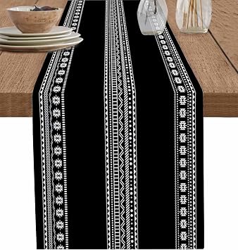Table Runner - 72 Inch Long, Black White Boho Geometric Kitchen Dining Table Runner Dresser Scarves, Modern Abstract Art Farmhouse Home Decor for Coffee Table Wedding Party Banquet