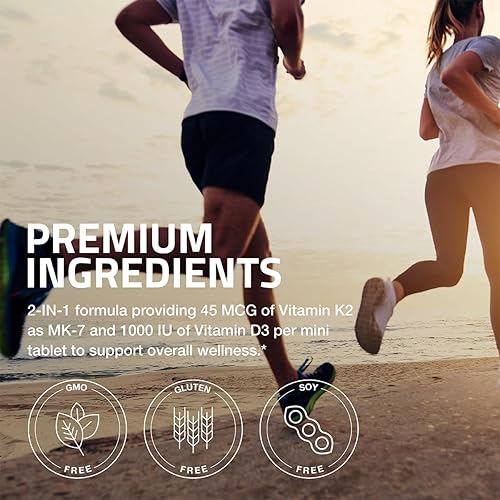 Miniatura 4 de Bronson Vitamina K2 (MK7) con D3 Dosis Baja 45mcg Vitamina K2 y 1000 UI Vitamina D3 Fácil de Tragar Mantenimiento Diario Fórmula 2 en 1 Sin GMO, 360