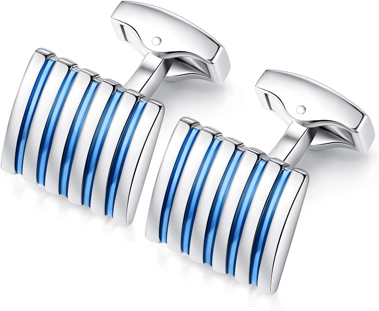 HONEY BEAR Rectangle Striped Cufflinks for Mens Business Wedding Gift Blue