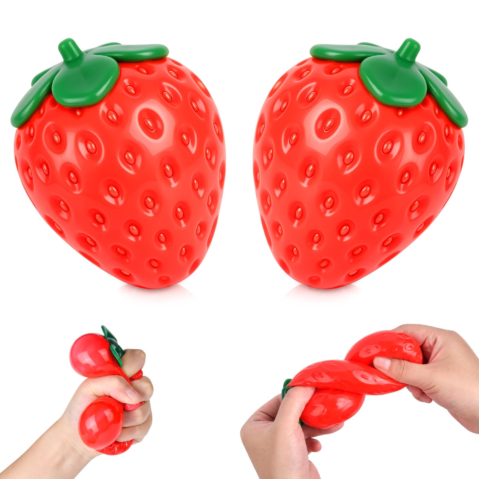 2Pcs Strawberry Squishy, Color Changing Squishy Strawberries, Giant Strawberry Squishies, Slow Rising Fidget Ball Toy, Relief Soft Squeeze Fidget Toys for Adults for Home Office Working