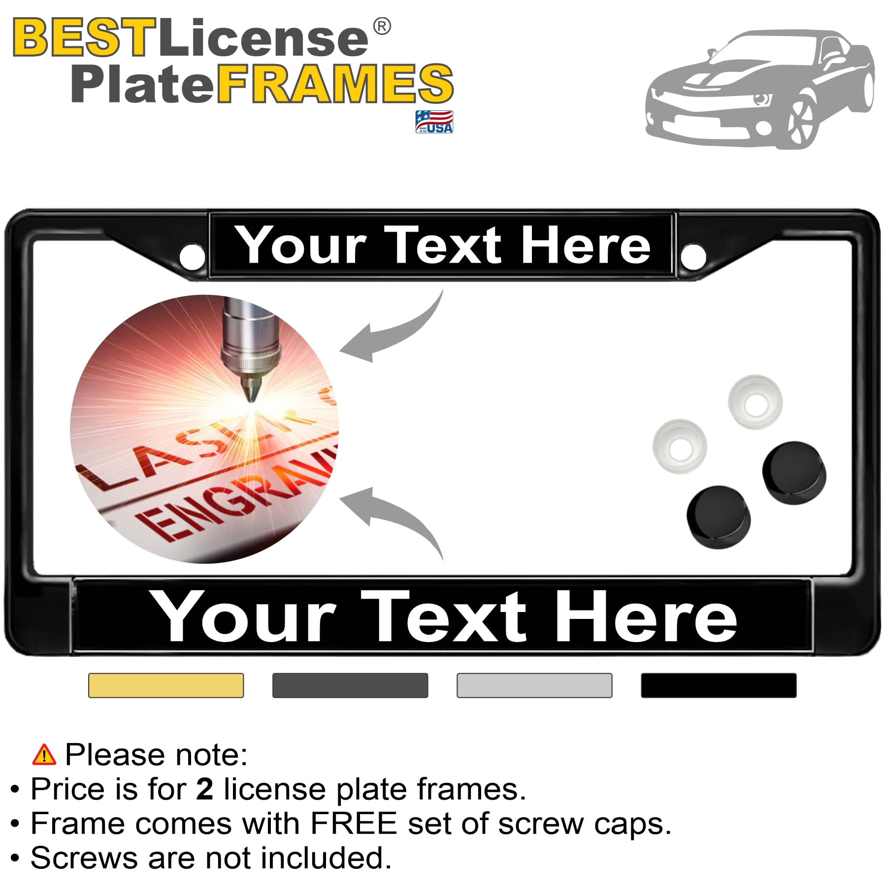 Custom Personalized Metal Laser Engraved Car License Plate Frame with Free caps - Picture 6 of 132