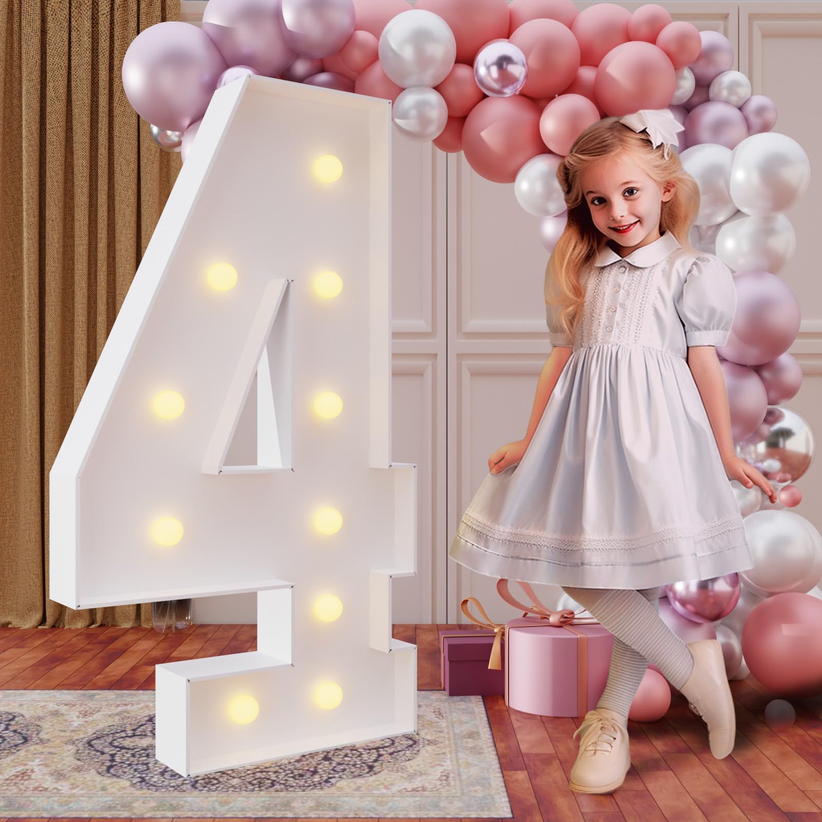 Photo 1 of imprsv 4FT Marquee Numbers,DIY Light Up Numbers for 40th Birthday Decorations, Party Party Decorations,Anniversary Party Decor,Mosaic Number for Balloons Number 4,Pre-Cut Foam Board Kit