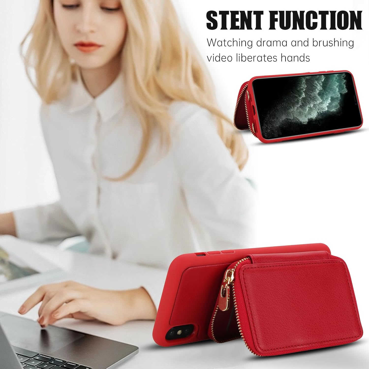 Phone Case for iPhone Xs Max Wallet Cell Cover with Tempered Glass Screen Protector Crossbody Strap Lanyard RFID Blocking Credit Card Holder i X XR Xsmax 10x SX Xmax 10xs 10s 10 Plus Xmaxs Women Red