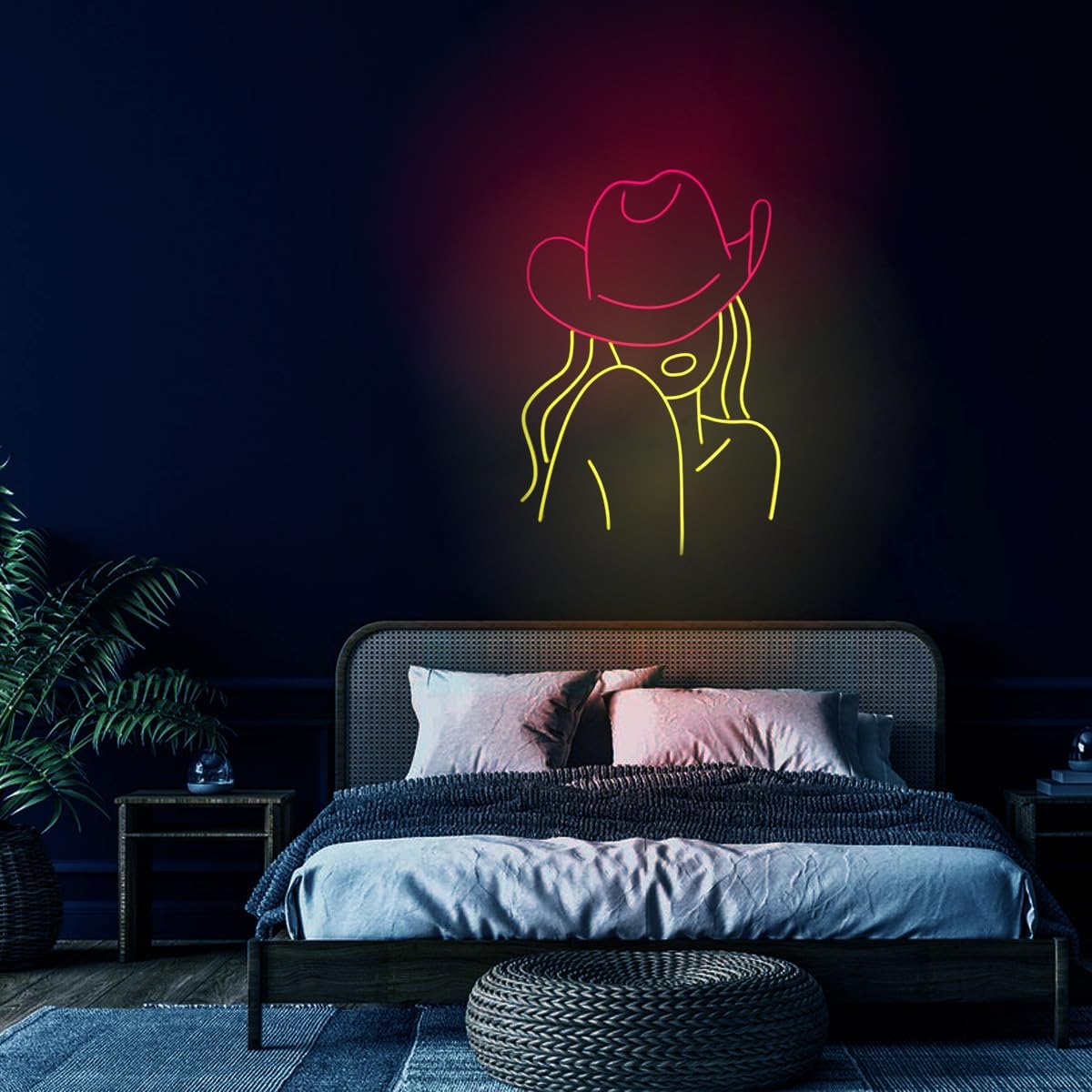 Cowgirl Neon Signs, Cowgirl LED Lights, Cowgirl Neon Lights, Cowgirl Neon Sign, Cowgirl Led Lights, Cowgirl Lights, Custom Neon Sign.Size:20inch(Red+Warm White)