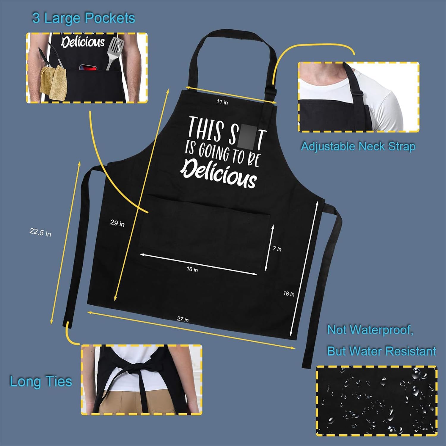Miracu Funny Cooking Aprons for Women, Baking Aprons for Men Dad w/Pockets | Mens Cooking Gifts for Bakers Husband Boyfriend - Christmas, Birthday Kitchen Gifts for Men, BBQ Grilling Presents