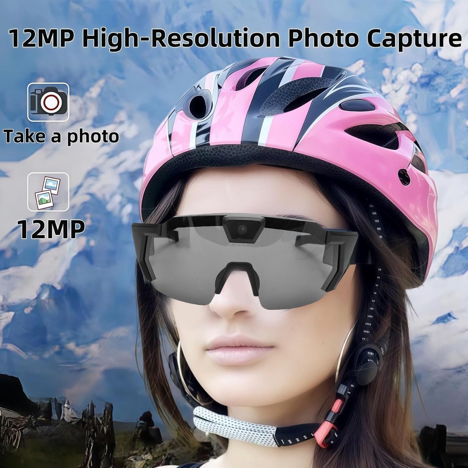 Smart-Kamera-Brille, Videobrille mit HD-1080p-Videoaufzeichnung, 120°-Weitwinkelobjektiv, WLAN, tragbare Sonnenbrille für Outdoor, Indoor, Sport, Radfahren, Wandern, Reiten