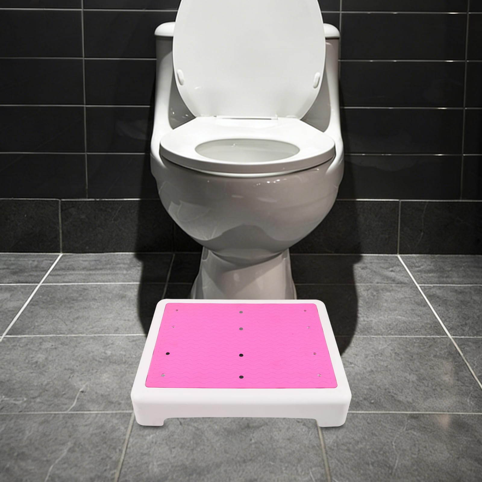 Sgabello Bagno Antiscivolo Rosa in Plastica per Anziani, Facile da Pulire Alta Capacità di Carico, per Toilette e Bagno