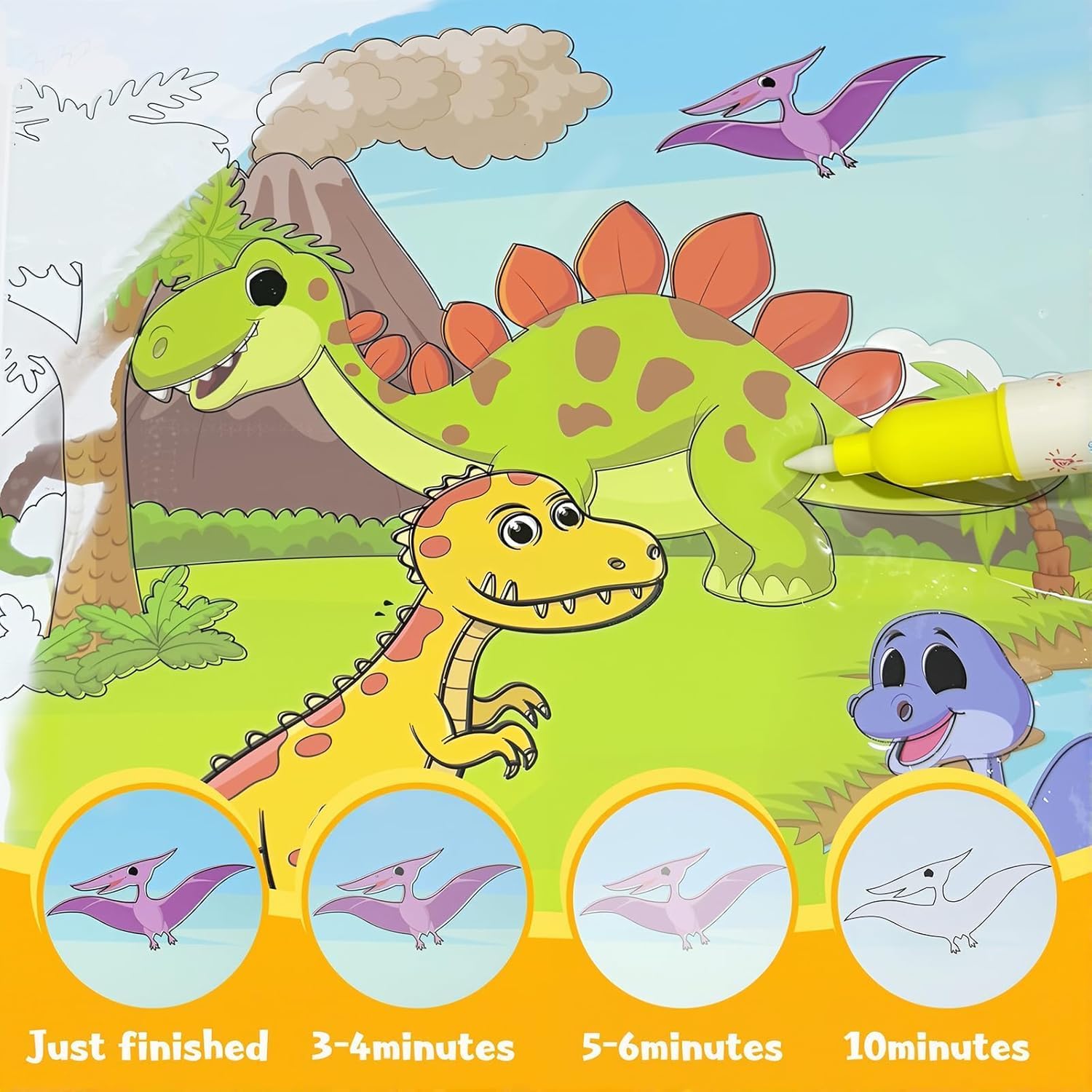 Wickston Reusable Magic Water Colouring Book Set for Kids | Mess-Free Painting with Water Pens | Educational Drawing Activity Book for Toddlers | Travel-Friendly Learning Kit (Animal World) 1