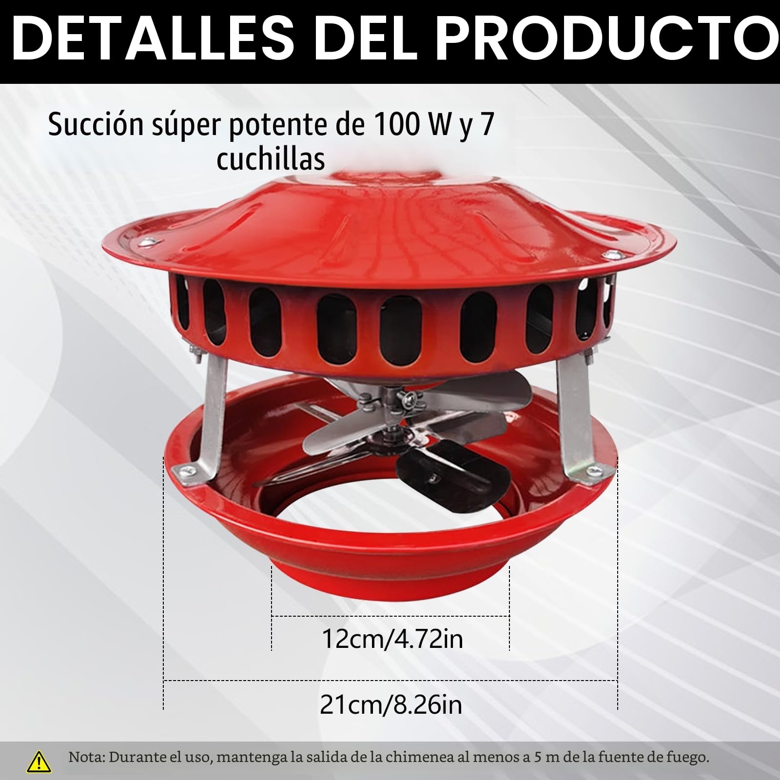Extractor de humos de 100W, Ventilador de Chimenea de Doble Cabeza de 12-21cm con 7 Aspas Máquina de Humo Silenciosa Extractor de Humos Ventilador de Chimenea