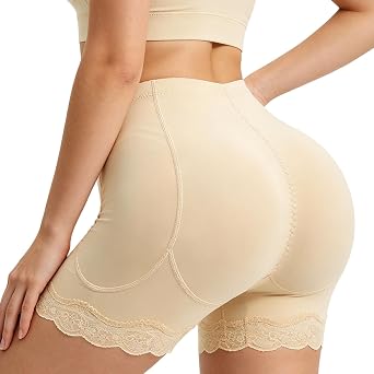 Women's Lace Butt Pads Shapewear With Tummy Control, Seamless Tummy Control Knickers With Hip Enhancer Pads, Smooth Fit Butt Lifting Knickers for Dresses & Daily Wear