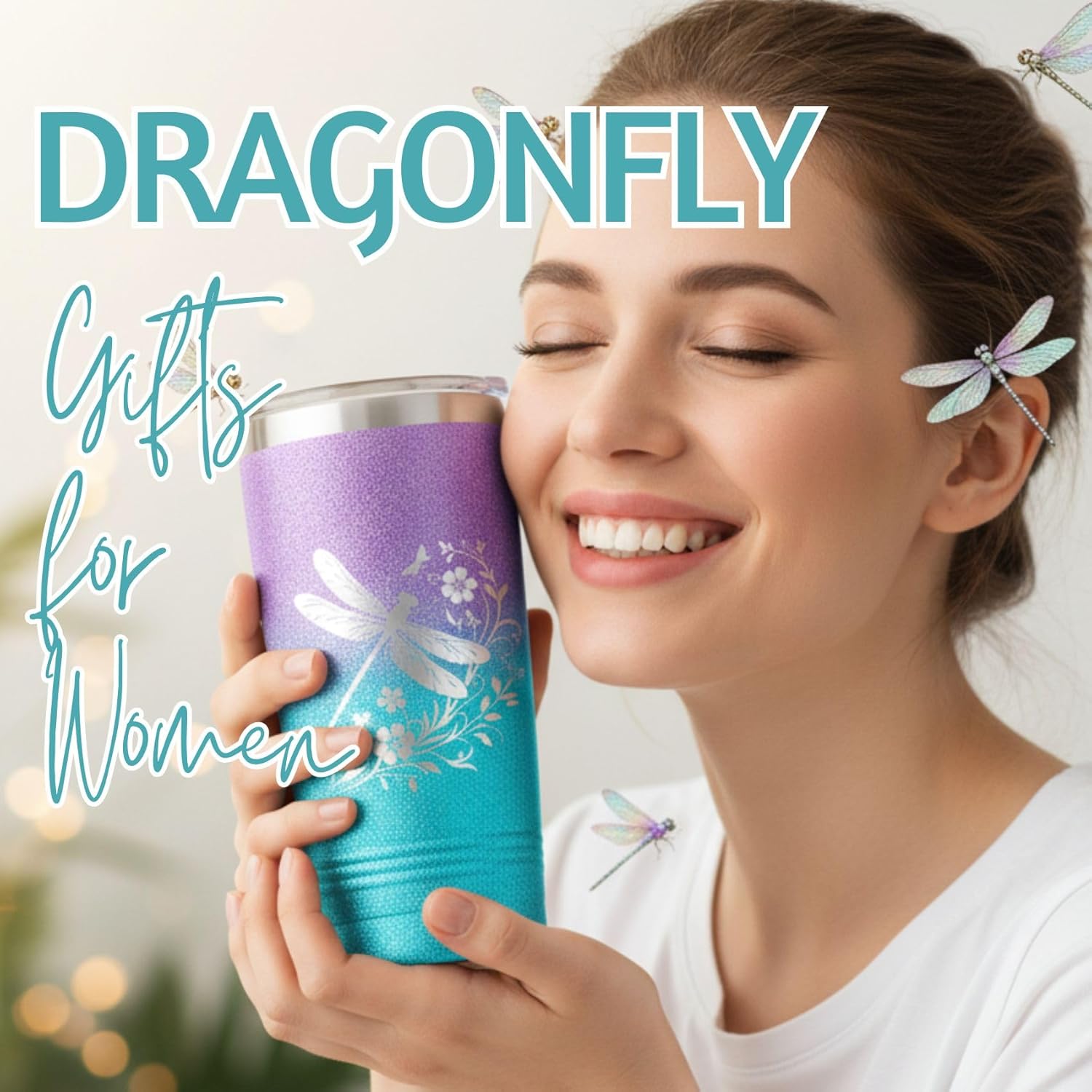 Onebttl Dragonfly Gifts, Coffee Travel Mug for Women, Men, Daughter - Stainless Steel 20Oz Tumbler Glitter Purple and Blue - Image 7