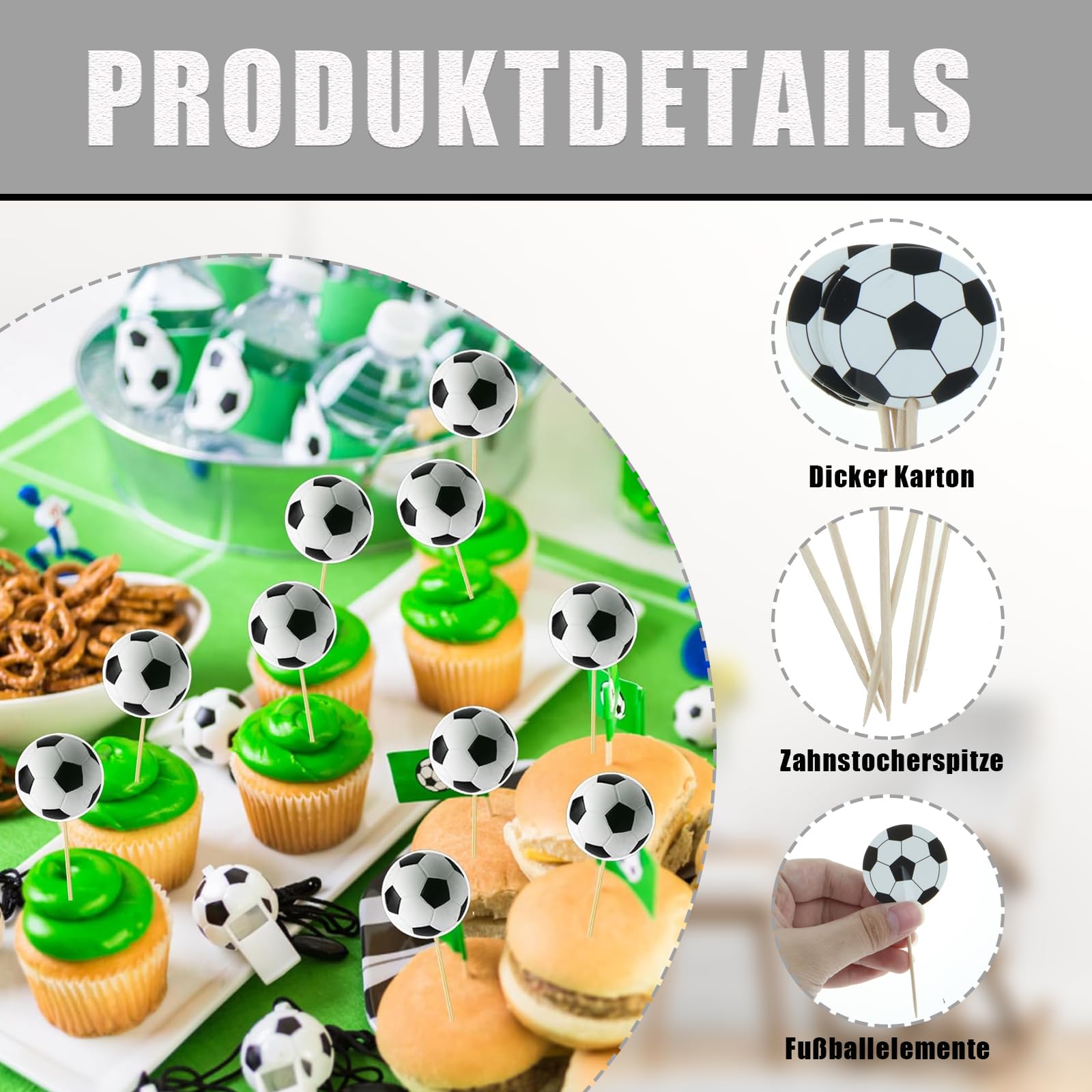 48-teilige Fußball-Cupcake-Deko – 24 Topper & 24 Wrapper, Schwarz-weiß, Für Kindergeburtstag