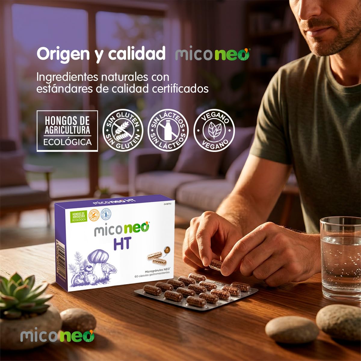 Mico NEO | HT | Hongos de Agricultura Ecológica | Apto Para Vegetarianos | Sin Gluten ni Derivados Lácteos | 60 Cápsulas | Tomar 1 o 2 Cápsulas al Día