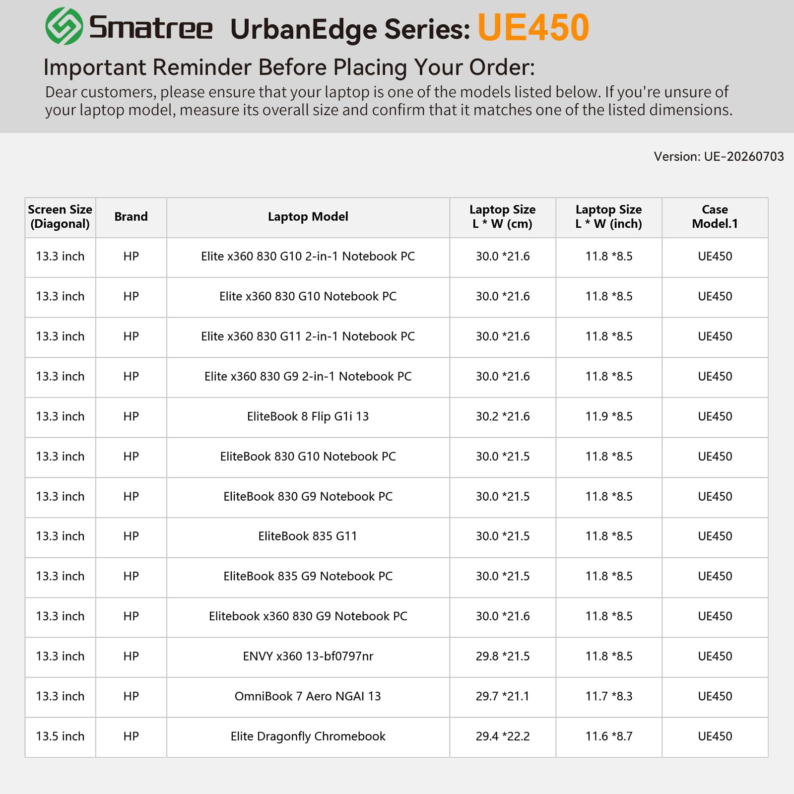 Smatree UrbanEdge Etui na laptop 13,3 cala do HP Elite x360 830 G11/10