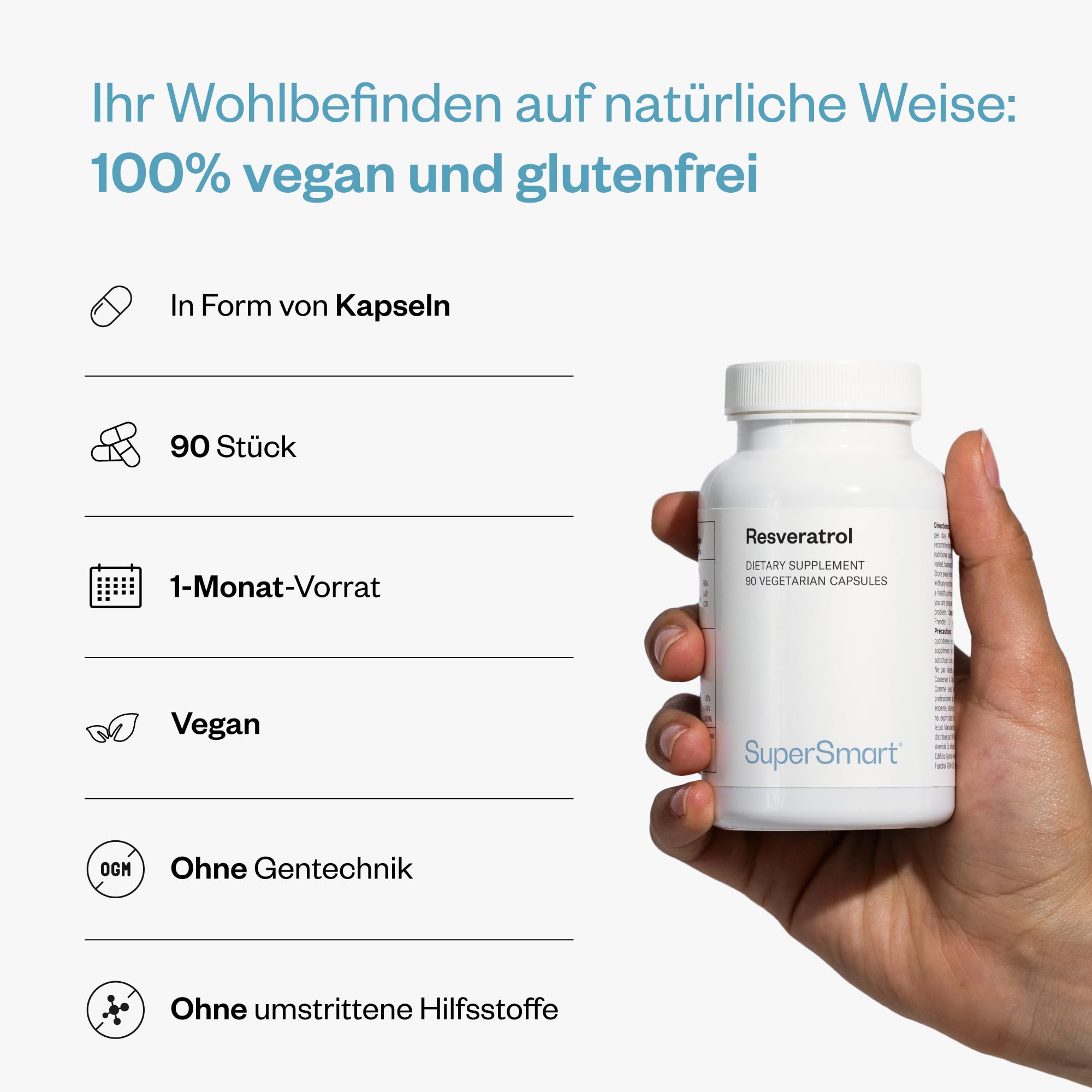 Resveratrol - Natürliches Antioxidans Supplement - Vegan - SuperSmart