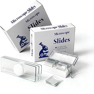 Single Concave Microscope Slides & Coverslips Kit in Wooden Case - 25 Pre-Cleaned Slides, 100 Square Coverslips for Monocular, Binocular, Trinocular Microscopes, Deluxe Gift Set
