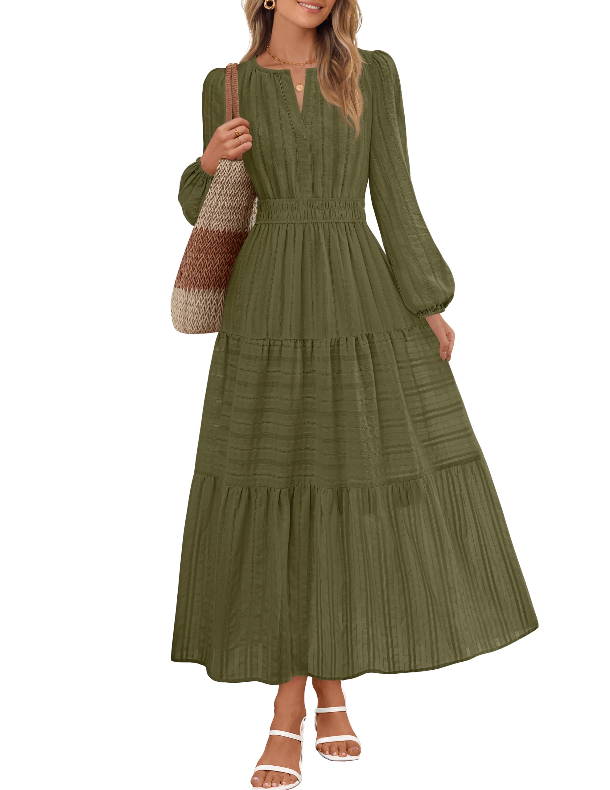 MEROKEETY Long Sleeve Midi Dress