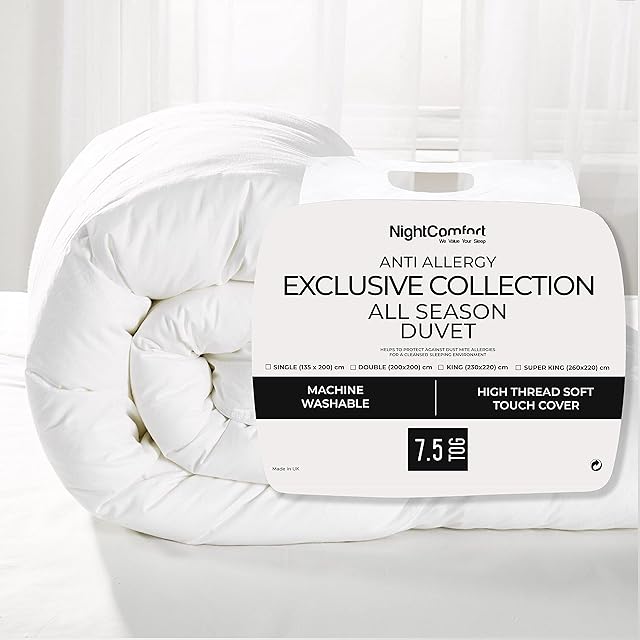 Night Comfort Exclusive Collection All Seasons Duvet 7.5 Tog Super Soft Touch Microfiber Cover, Single
