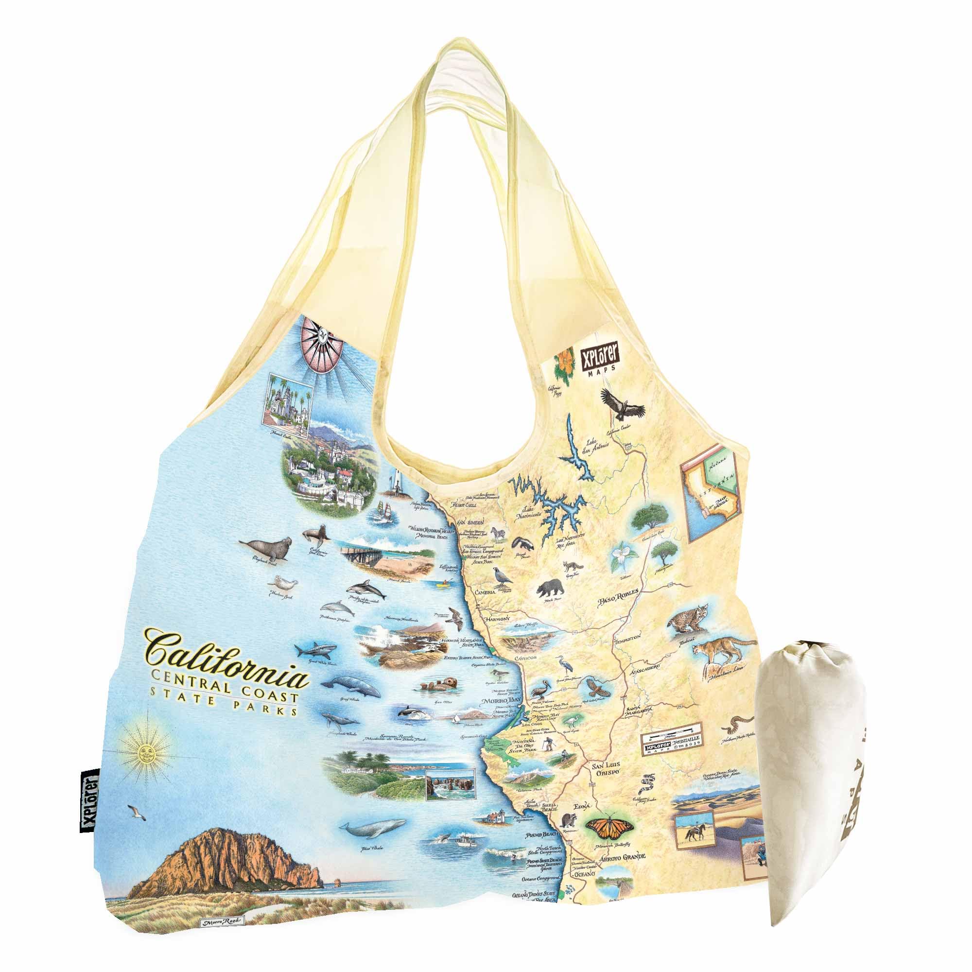 Xplorer Maps Pouch Tote with Handles – Reusable Grocery Shopping Bag, Foldable & Washable Nylon, Heavy-Duty & Compact,
