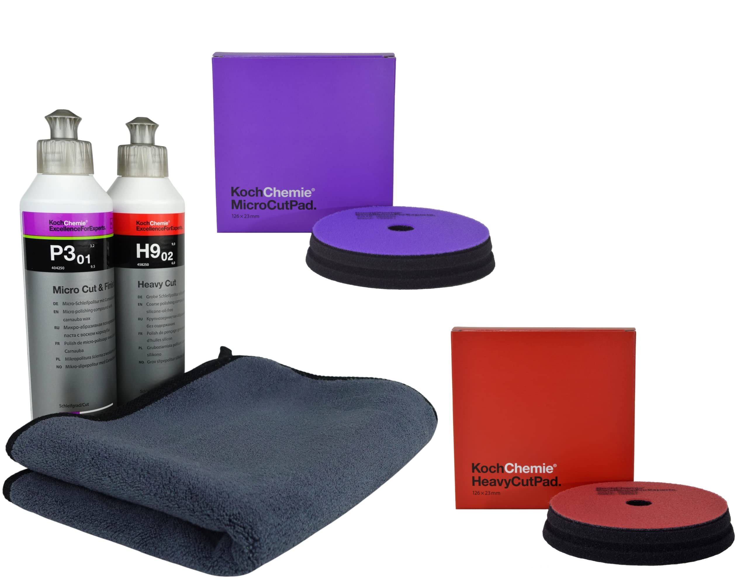 ADVANTUSE - Koch Chemie Politur Set Schleifpaste 250ml und Finishpolitur 250ml inkl. Versiegelung mit Pads 125mm