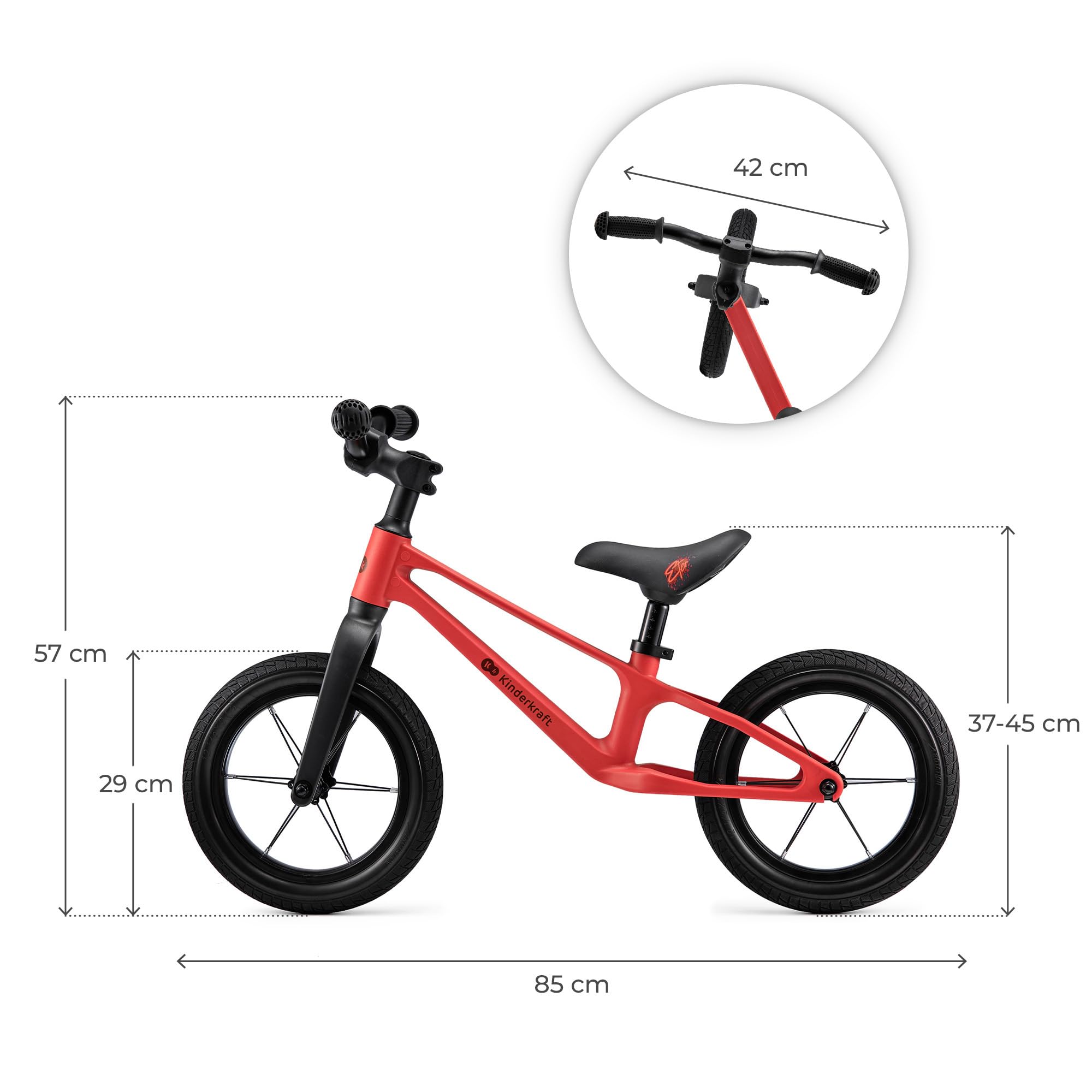 Kinderkraft ETER Bicicletta da corsa 12 pollici 35 kg telaio nylon sella regolabile manubrio limitato