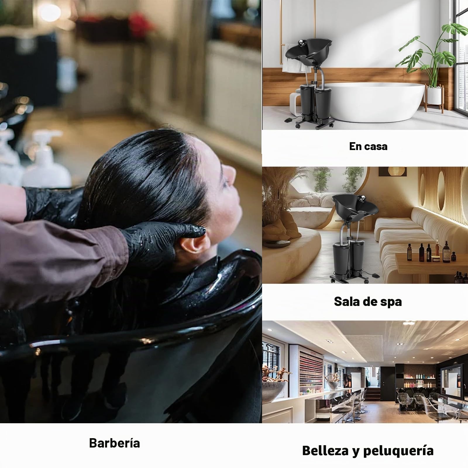 Lavabo portátil con bomba eléctrica, lavabo de pelo ajustable en altura con 2 cubos extraíbles de 10 L y mangueras de drenaje, fregadero de champú para mujeres mayores embarazadas