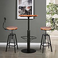 Vista 1 de Mesa de bar vintage de 42 pulgadas con juego de 2 taburetes de bar con respaldo (25-32 pulgadas de altura ajustable), estilo industrial de granja