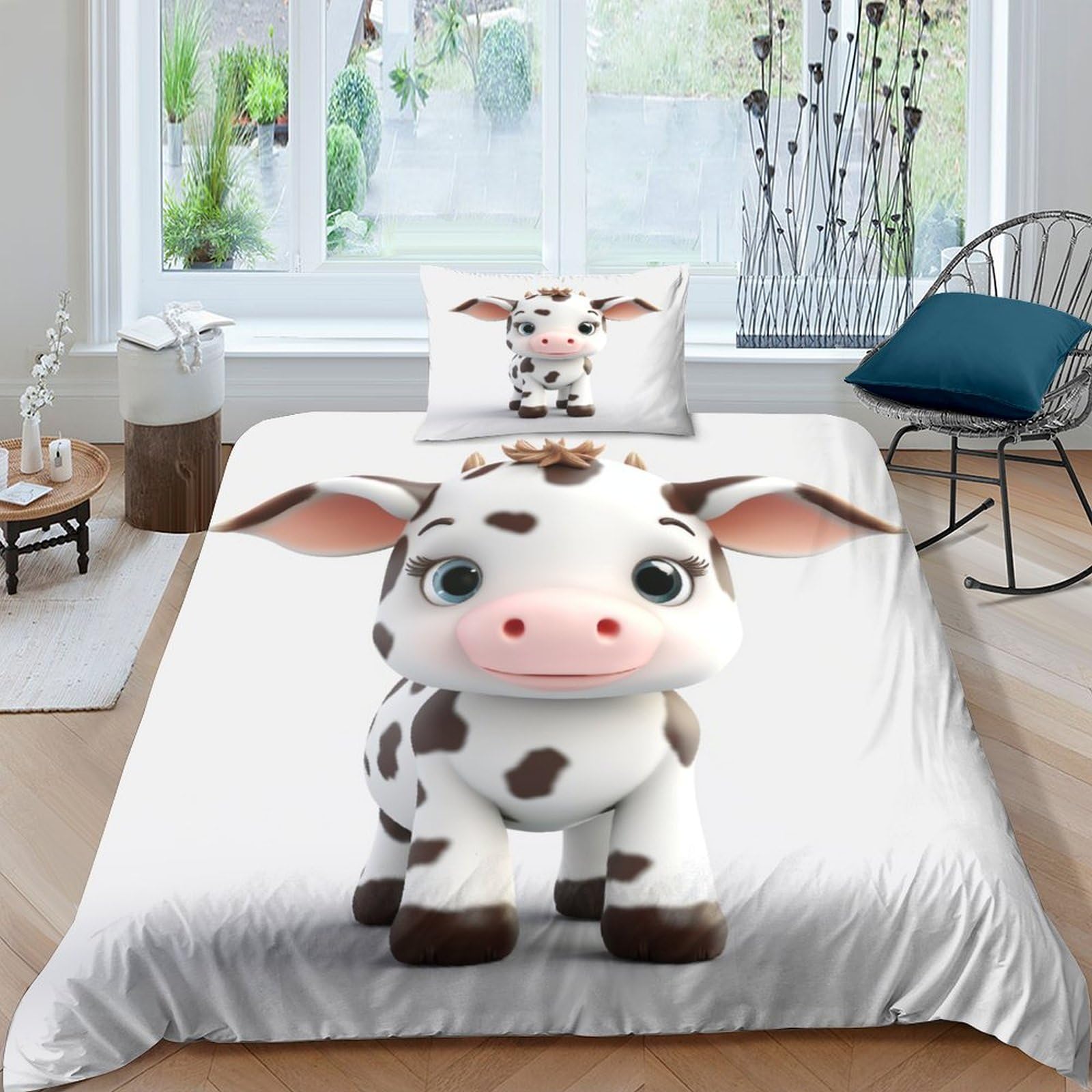 Ensemble housse de couette 3D vaches laitières motif cartoon amusant 3 pièces