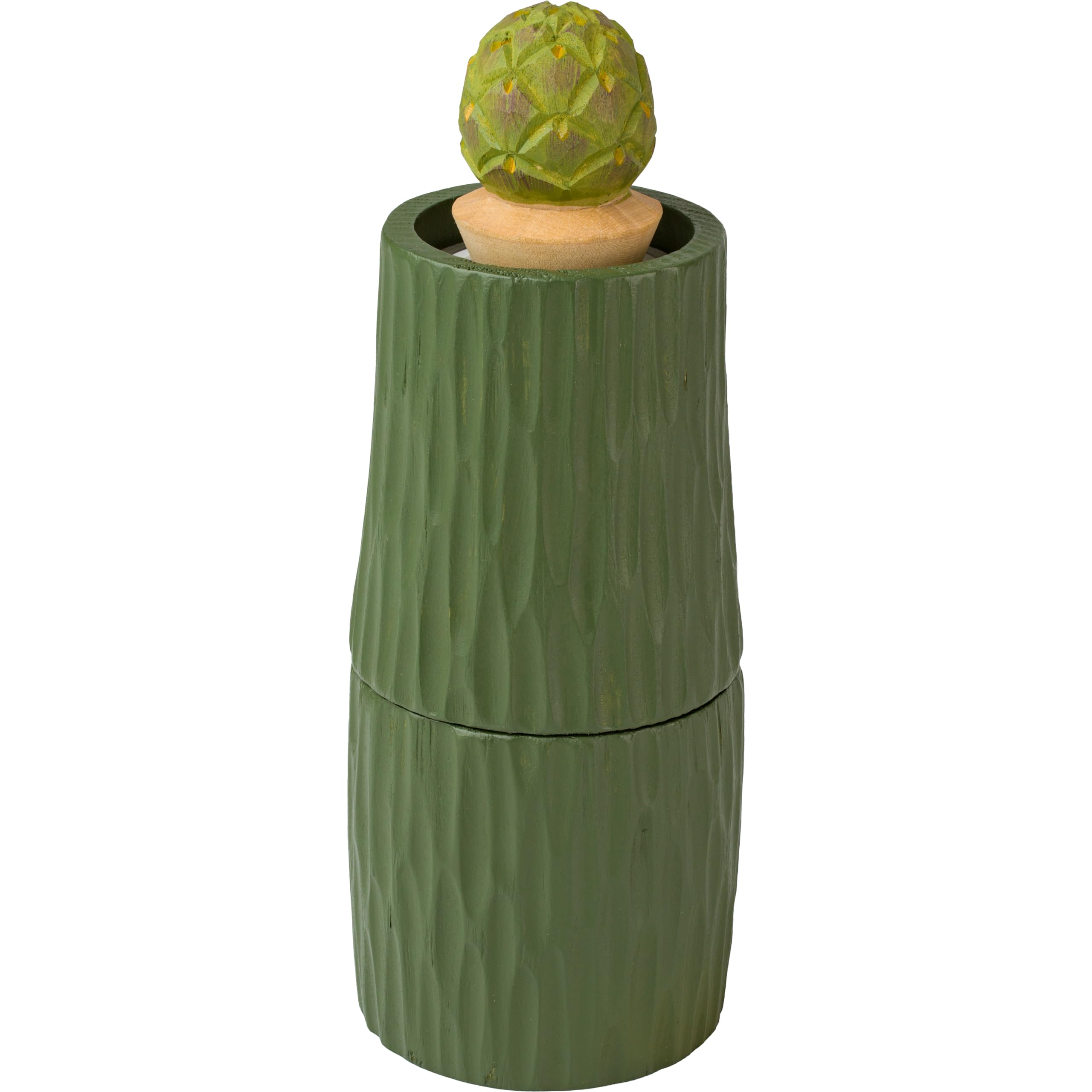 Wildlife Garden Salt & Pepper Mill Artichoke Green (WG5014) - Chip-Carved Wooden Mill with Hand-Carved top