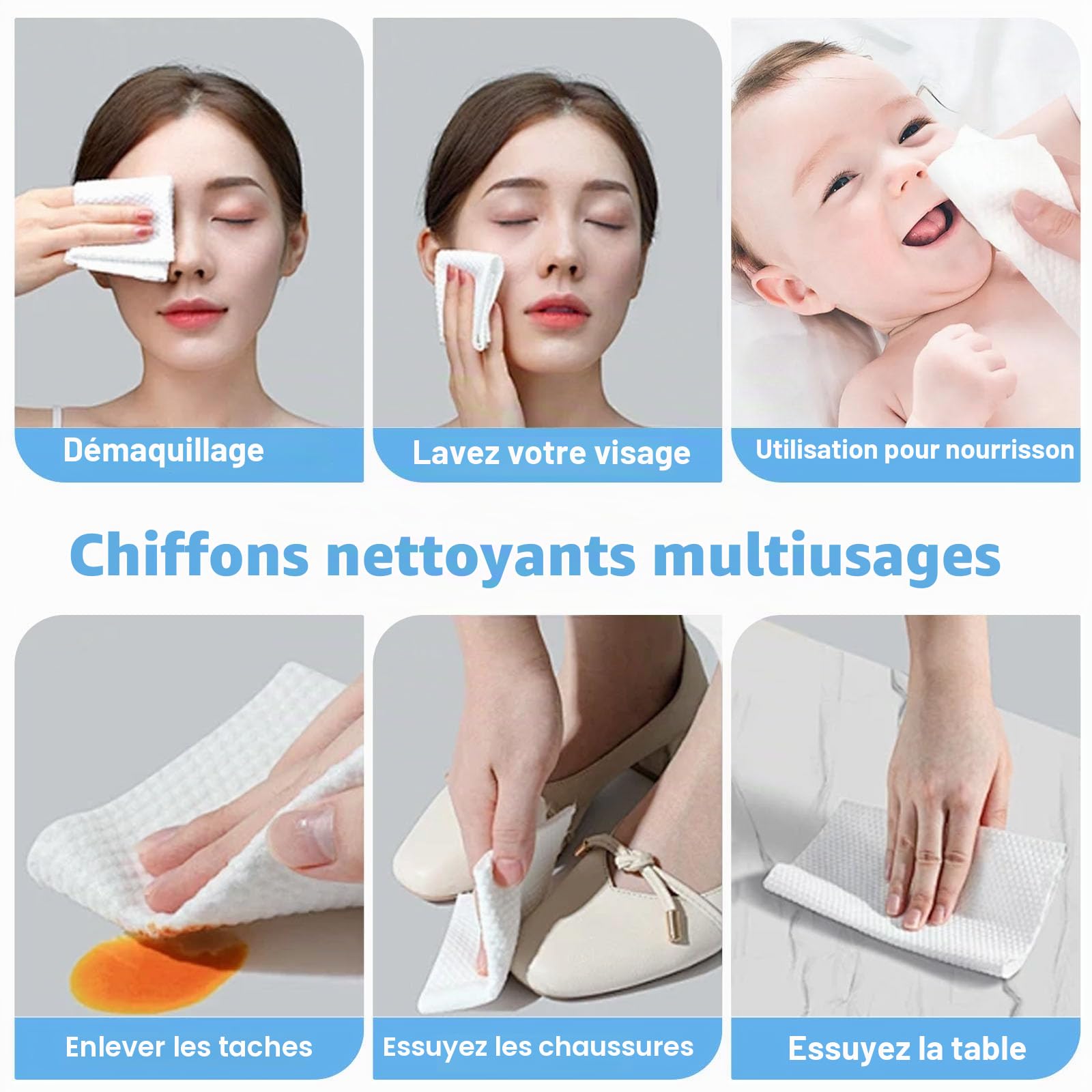 Lot de 4 paquets de 100 lingettes sèches en coton jetables pour le visage en profondeur, multi-usages pour les soins de la peau et le maquillage