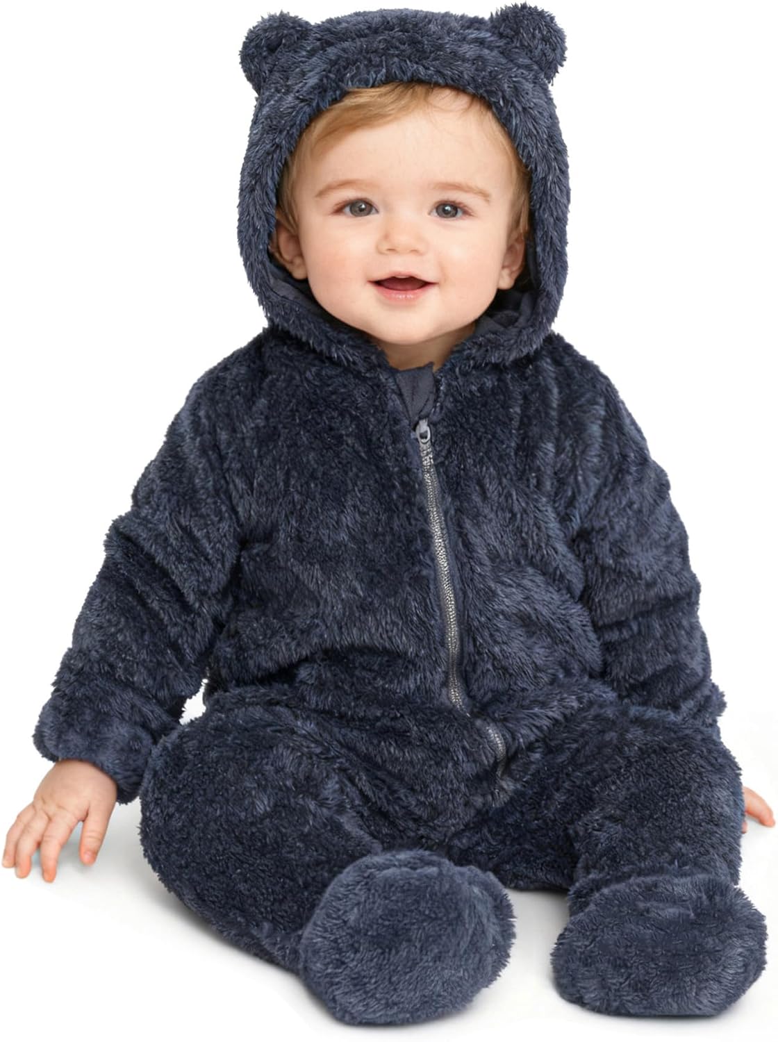 Baby Plush Long Sleeve Polar Fleece Jumpsuit With Bear Ears Baby Fleece Hooded Jumpsuit Infant Winter Outfit