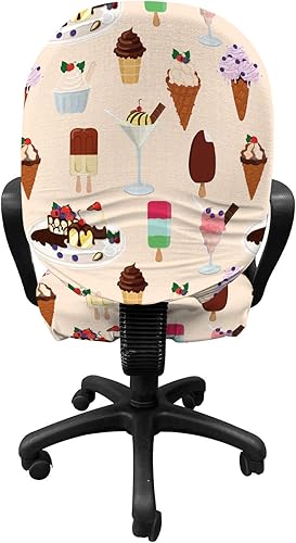 Miniatura 2 de Lunarable Funda protectora para silla de oficina, diseño de helados, diseño de varios helados, tamaño estándar, color champán multicolor