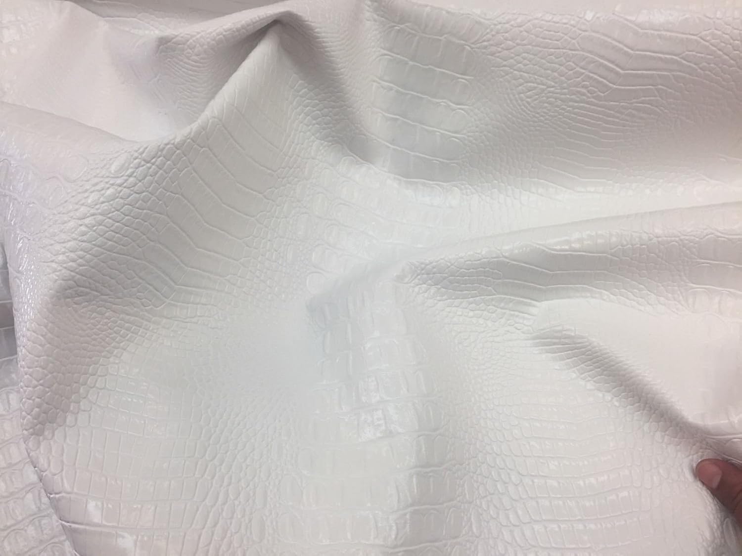 White Crocodile Faux Leather Vinyl Embossed Fabric Scales. Sold By The Yard
