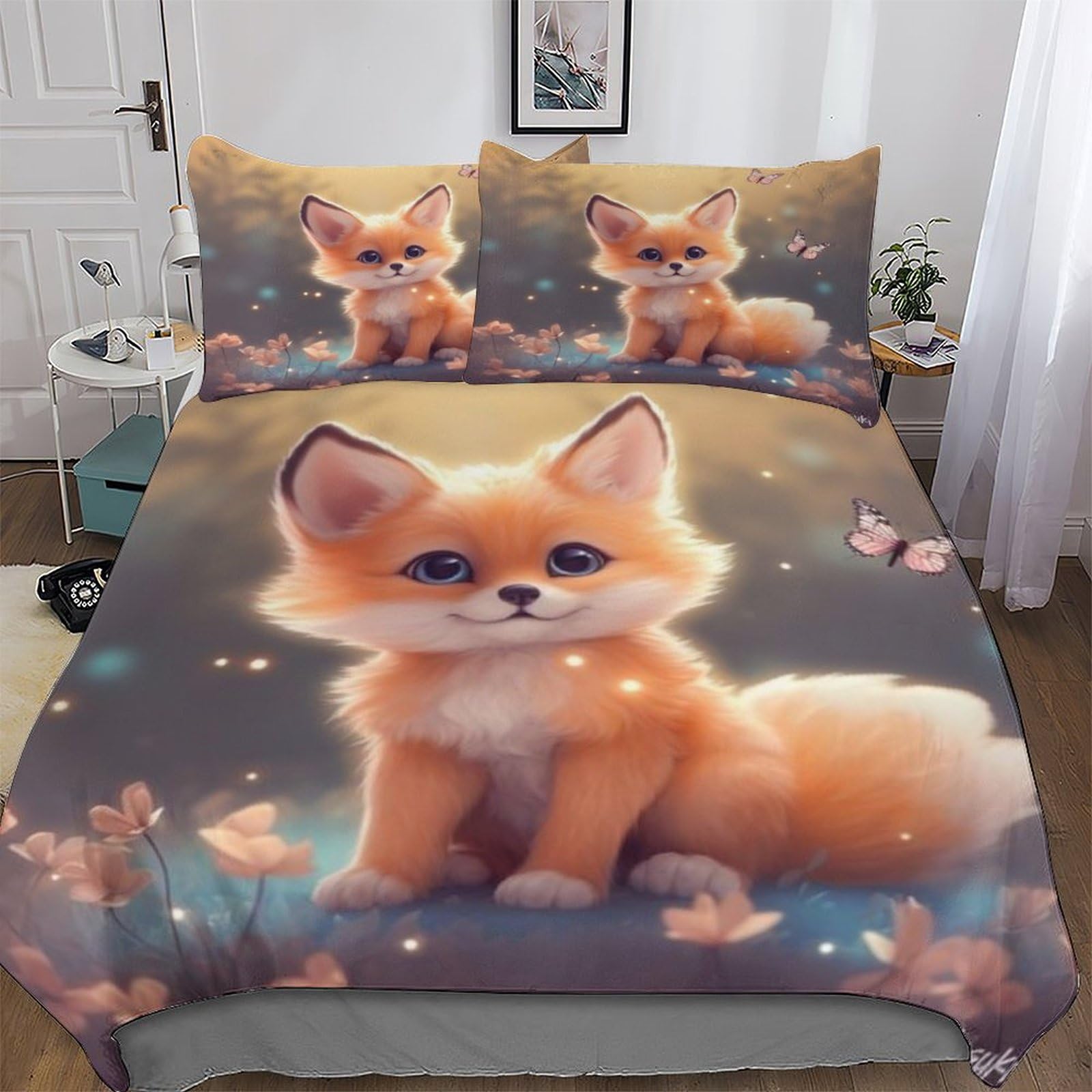 Llxxhh Fox Duvet Cover Set 2 Pcs Soft Quilt Cover Microfiber Bedding Set With Pillowcase For Kids Adult Comforter Cover Single(135X200cm)