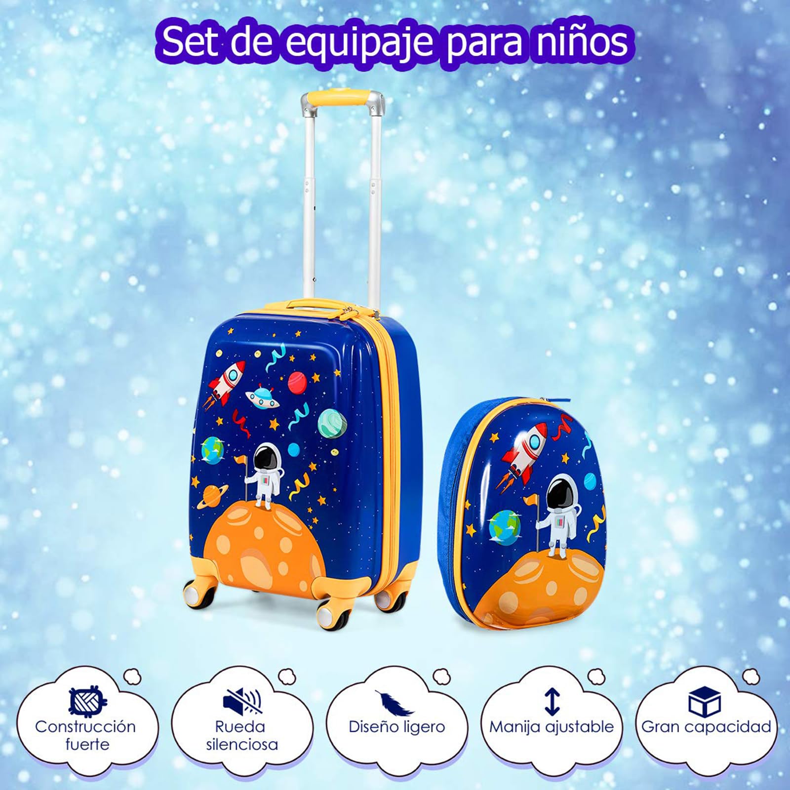 COSTWAY Maleta Infantil Niños, Equipaje de Viaje con Mochila, Equipaje Infantil con Ruedas Universales y Mango Ajustable, Juego de Mochila y Maleta Cabina Trolley